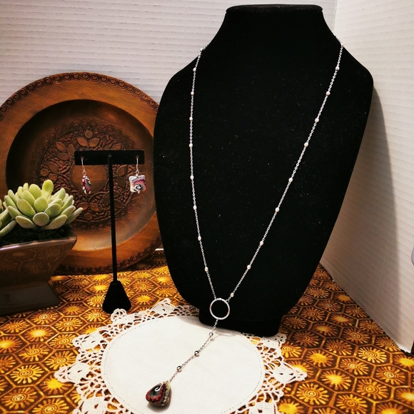 Viva Beads Y Shape Necklace with Psychedelic Pendant and Earring Set - Picture 2 of 16
